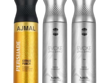Ajmal 1 Persuade for Men & Women and 2 Evoke Silver Edition for Him for Men Deodorants each 200ML Combo pack of 3 (Total 600ML)