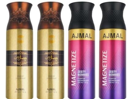 Ajmal 2 Wisal Dhahab for Men and 2 Magnetize for Men & Women Deodorants each 200ML Combo pack of 4 (Total 800ML)