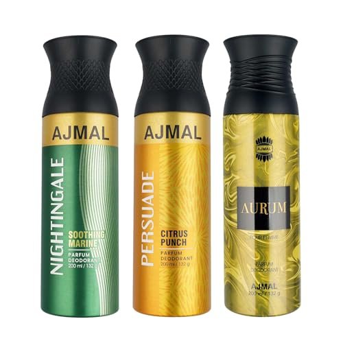 Ajmal Nightingale and Persuade for Men & Women and Aurum Femme for Women Deodorants each 200ML Combo pack of 3 (Total 600ML) Ajmal Nightingale and Persuade for Men & Women and Aurum Femme for Women Deodorants each 200ML Combo pack of 3 (Total 600ML)