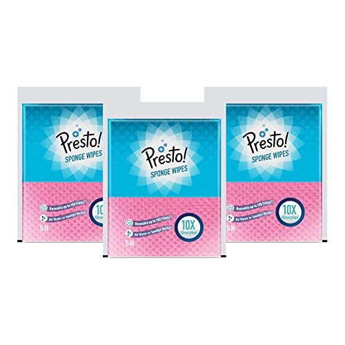 Amazon Brand – Presto! Multi-Purpose Sponge Wipes | Assorted | 15 Count | 5 x Pack of 3 | Soft and Highly Absorbent | Reusable Kitchen Cleaning Sponge Amazon Brand – Presto! Multi-Purpose Sponge Wipes | Assorted | 15 Count | 5 x Pack of 3 | Soft and Highly Absorbent | Reusable Kitchen Cleaning Sponge