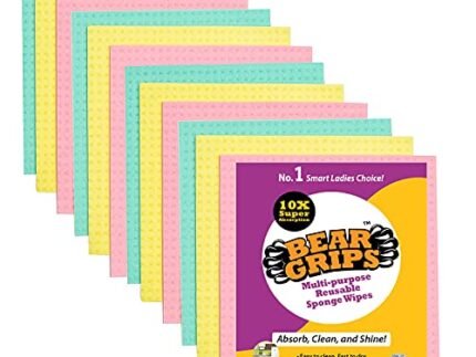 BEAR GRIPS resuable and Washable Sponge Wipes with Super absorbant Biodegradable Cellulose Material for Kitchen and Home Cleaning (Multicolored) – Pack of 12