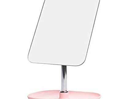 BIRMON Metal Tabletop Removable Handle Makeup Unframed Rectangular Vanity Mirror, Pink