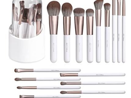 BS-MALL Makeup Brushes18 Pcs Premium Synthetic Powder Foundation Blush Contour Concealers Lip Brushes with Brush Holder Package for Gift （White)