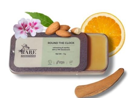 Bare Necessities Round The Clock Solid Deodorant | Keep Underarms Fresh & Dry | No Aluminium, Alcohol, Parabens, Organic | Solid Perfume for Women & Men | Earthy Fragrance | Travel Size – 15g