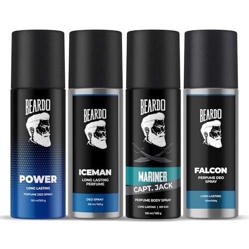 Beardo Power, Iceman, Mariner Captain Jack & Falcon Body Spray for Men | Deodorant | Deo For Men | Long Lasting Perfume | Gift For Friends | Gift for Husaband – Set of 4 Beardo Power, Iceman, Mariner Captain Jack & Falcon Body Spray for Men | Deodorant | Deo For Men | Long Lasting Perfume | Gift For Friends | Gift for Husaband – Set of 4