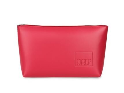 COUNSELOR Makeup Pouch Bag for Men & Women, Vegan Leather Travel Cosmetic Bag, Durable Lining & Smooth Zipper Closure, Toiletry Makeup Organizer Bag for Home & Travel, Kubo (Red)