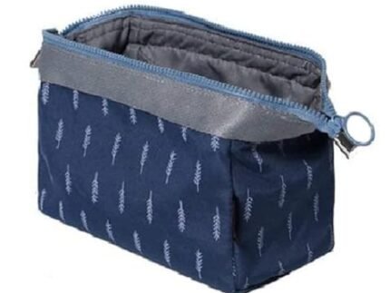 Cosmetic Toiletry Makeup Pouch with Portable Travel Multipurpose Water-Resistant Zipper Makeup Brush Bags (Blue Leaf)