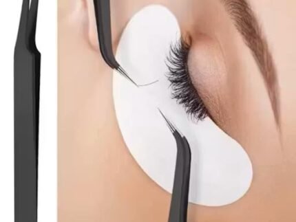 Curved Tweezers for Eyelash Extensions, Black, Precision Tips, Professional Lash Application Tool