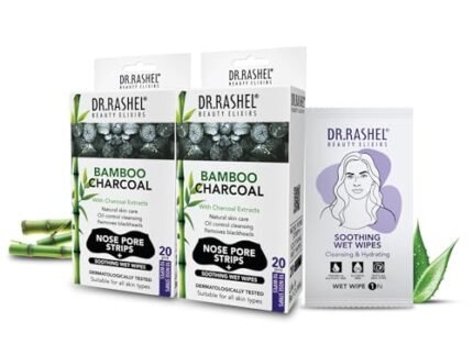 DR.RASHEL Nose Pore Strips | With Bamboo Charcoal | Deep Cleansing | Instant Blackhead Remover | 20 Strips + 20 Wipes | Pack Of 2
