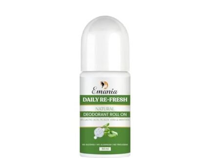 Emania Daily Re-Fresh Natural Deodorant Roll On for Men & Women | Lactic Acid, Aloe Vera & Menthol | Long Lasting Underarm Freshness | No Alcohol, No Aluminium, No Triclosan | 50 ml ( Pack Of 1 & Pack of 2) (Pack Of 1)