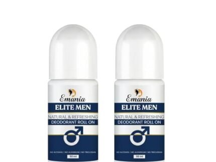 Emania Elite Men Natural & Refreshing Deodorant Roll-On for Men | Alcohol-Free, Aluminum-Free, Quick Absorbing Long Lasting | Daily use Roll On Deodorant (50 ml) (Pack of 2)