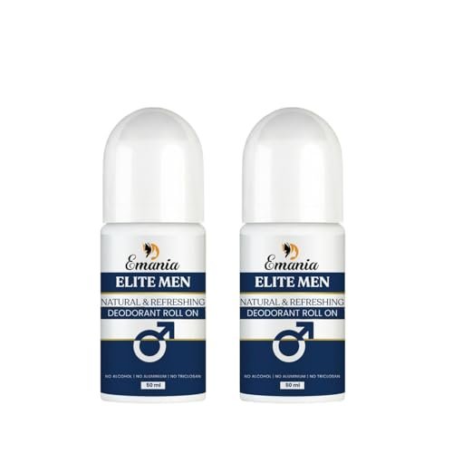 Emania Elite Men Natural & Refreshing Deodorant Roll-On for Men | Alcohol-Free, Aluminum-Free, Quick Absorbing Long Lasting | Daily use Roll On Deodorant (50 ml) (Pack of 2) Emania Elite Men Natural & Refreshing Deodorant Roll-On for Men | Alcohol-Free, Aluminum-Free, Quick Absorbing Long Lasting | Daily use Roll On Deodorant (50 ml) (Pack of 2)