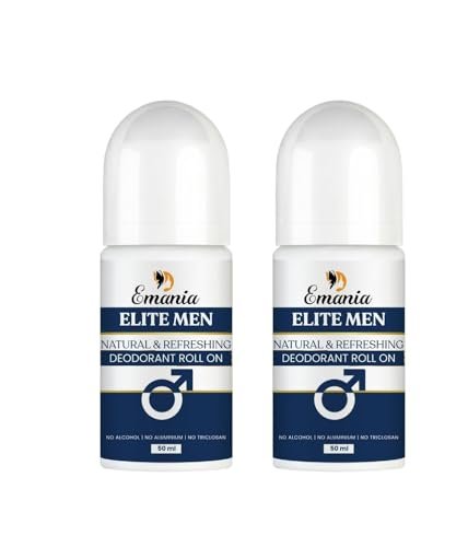 Emania Elite Men Natural & Refreshing Deodorant Roll On for Men | Long Lasting Freshness | No Alcohol, No Aluminium, No Triclosan | Skin Friendly Underarm Roll-On | 50 ml Each (Pack of 2) (Pack Of 2) Emania Elite Men Natural & Refreshing Deodorant Roll On for Men | Long Lasting Freshness | No Alcohol, No Aluminium, No Triclosan | Skin Friendly Underarm Roll-On | 50 ml Each (Pack of 2) (Pack Of 2)
