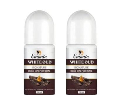 Emania White Oud Underarm Roll-On Deodorant Controls Odour & Reduces Pigmentation, 0% Alcohol & 0% Aluminium, Brightens Skin & Exfoliates Underarm, Flora Fragrance, 50ml (Pack of 2)