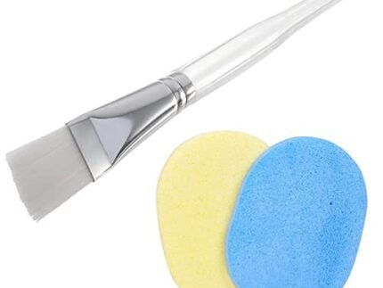 Face Pack Brush and Face Cleaning Sponge Combo Facial Mask Brush Facemask Applicator Brush Cosmetic Foundation Makeup Brush for Men and Women (White Brush and Sponge)
