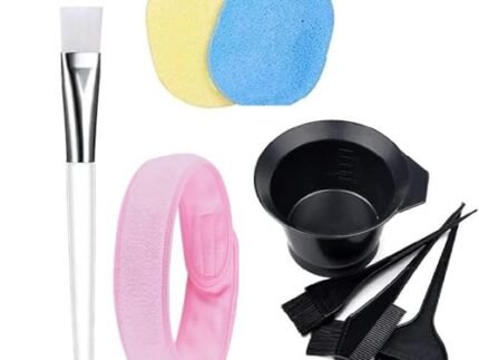 Facial Brush Bowl Kit, 2 Face Cleaning Sponges, Facial Headband | Beauty Salon Spa Professional Styling Hair Dye Color Mixing Bowl, Face Pack Brush, Makeup Puff, Face Wash Headband Women (5pcs)