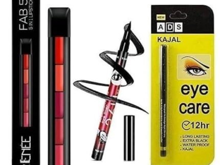 Frippe 5 in 1 Nude Matte Lipstick With Kajal & Eyeliner | Non Transfer Lip Color Cosmetic Beauty Product Kit- Lip Gloss For Women | Nude Lipstick | Lipsticks Set For Women | Lipstick Combo Pack Waterproof (Pack of 3)