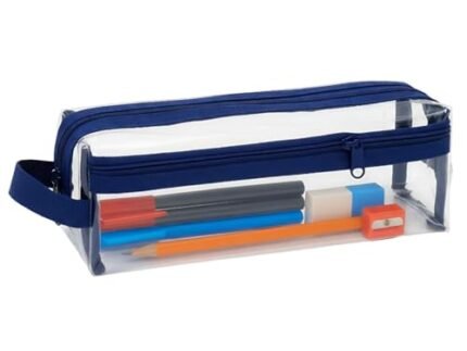 FunBlast Large Capacity Pencil Bag, Transparent Pencil Pouch with Zipper Closure Portable Makeup Pouch, Aesthetic Pouch, Cute Stationery Bag for Students Girls Adults Office (Navy Blue-E)