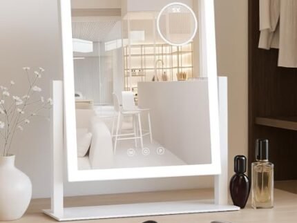 Gatiica Hollywood Vanity Mirror with Lights, Lighted Makeup Mirror with Detachable 5X Magnification Mirror, Makeup Mirror with Lights, Touch Control (White-Rectangle)