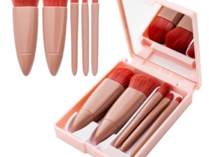Gleva 5-in-1 Mini Mirror Makeup Brush Set - Compact and Travel Brush Set Essential Brushes for Face and Eyes - Premium Synthetic Bristles, Perfect for On-the-Go Application - Includes Foundation, Eyeshadow, Blending, Contour, and Lip Brushes