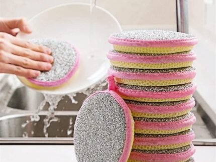 HSR Dish Sponges, Double Sided Non-Scratch Scrub Cleaning Sponges, Rough Scrubbers Side for Non-Stick Cookware, Soft Microfiber Scrub Side for Dishes (Pack of 10)