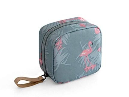 House of Quirk Polyester Makeup Bag Lazy Cosmetic Bag Travel Toiletry Bag Cosmetic Make Up Organizer Waterproof Travel Accessories For Women And Girls (Grey Flamingo),W-5 Cm, Small