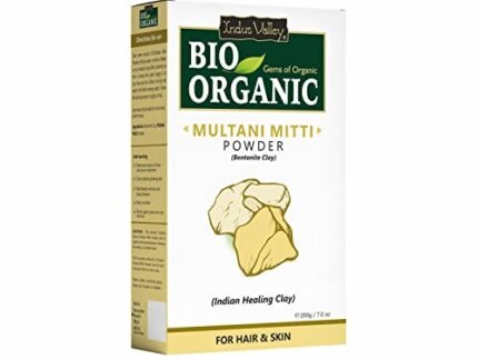 INDUS VALLEY Bio Organic Multani Mitti Powder Natural Fuller’s Earth for Face & Hair Packs Removes Dead Skin, Cleanses Pores, Reduces Dandruff & Scalp Itchiness Soft & Glowing Skin (200g)