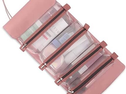 INOVERA (LABEL) Nylon Roll Up Foldable Casual Cosmetic Makeup Kit Storage Organizer Cosmetic Bag (Rose Gold), 52.5 x 21.5 x 5 Centimeters