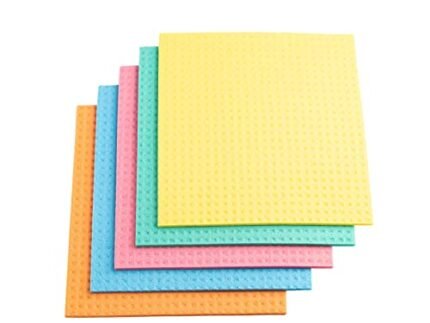 Irida Naturals Biodegradable Sponge Wipes - Super Absorbent Cellulose Wipes for Kitchen, Durable & Lint-Free, Reusable and Washable Cleaning Wipes for Home, (Multicolour) Pack of 5