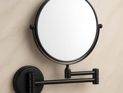 JPS Brass Dual Side Round Mirror for Bathroom 360° Swivel with Magnifying View | Magnifying Shaving Makeup Mirror Wall Mounted | (Black)