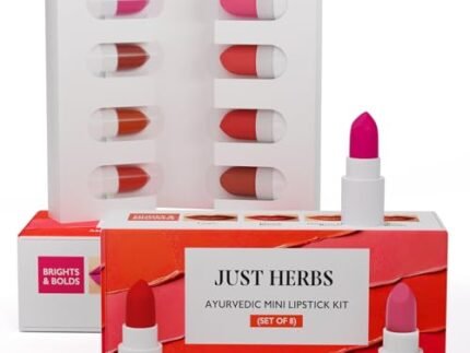 Just Herbs Ayurvedic Lipstick Micro-mini Kit | Kit of 8 Matte Lipsticks | Long-lasting | Weightless | Ayurvedic Formula | Travel-friendly - 9.6g