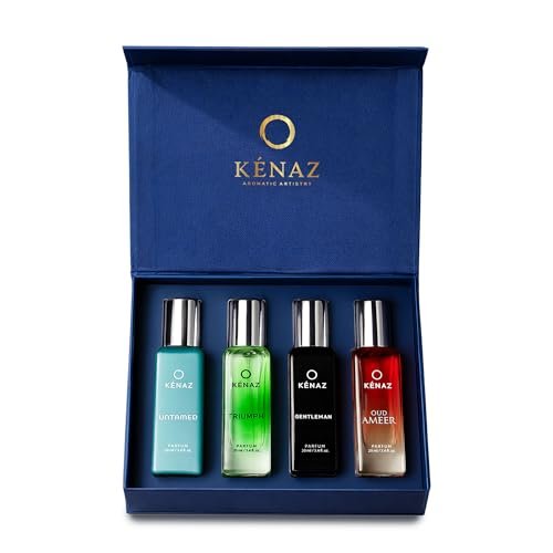 KENAZ Men Perfume Gift Set| Better than EDP, EDT, EDC | 4 x 20ML Perfumes | Woody & Fresh Aromatic Notes | Long Lasting and Luxury Parfum | (Untamed, Triumph, Gentleman, Oud Ameer) | Dubai Crafted | IFRA certified KENAZ Men Perfume Gift Set| Better than EDP, EDT, EDC | 4 x 20ML Perfumes | Woody & Fresh Aromatic Notes | Long Lasting and Luxury Parfum | (Untamed, Triumph, Gentleman, Oud Ameer) | Dubai Crafted | IFRA certified