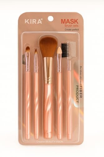 KIRA Professional 5Pcs Makeup Brushes – Powder, Eyeshadow, Lip, Eyebrow & Lash Tool Set Multicolour Handle KIRA Professional 5Pcs Makeup Brushes – Powder, Eyeshadow, Lip, Eyebrow & Lash Tool Set Multicolour Handle