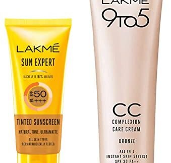 LAKMÉ 50 Spf Sun Expert Tinted Sunscreen Cream (50 G) For All Skin type & 9 To 5 Cc Cream, 03 – Bronze, Spf 30 – Tinted Moisturizer To Brighten Skin, Conceal Dark Spots, 30 G