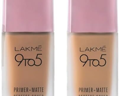 LAKMÉ 9 To 5 Primer + Matte Perfect Cover Liquid Full Coverage Foundation For All Skin Types & 9To5 Primer + Matte Perfect Cover Full Coverage Foundation For All Skin Types, Pack Of 1