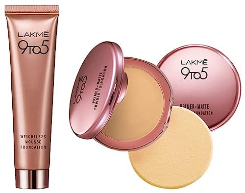 LAKMÉ 9 To 5 Weightless Mousse Foundation for All Skin Type, Rose Ivory, 25G And 9 To 5 Primer With Matte Powder Foundation Full coverage for All Skin Type Compact, Ivory Cream, 9G LAKMÉ 9 To 5 Weightless Mousse Foundation for All Skin Type, Rose Ivory, 25G And 9 To 5 Primer With Matte Powder Foundation Full coverage for All Skin Type Compact, Ivory Cream, 9G