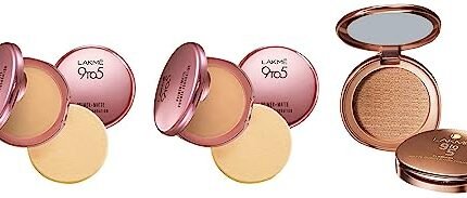 LAKMÉ 9 to 5 Matte Powder Foundation Compact, Ivory Cream, Silky Golden, Apricot, 9g & 8g for Oily Skin, Full Coverage, Matte Finish, Vitamin E Nourishing, New