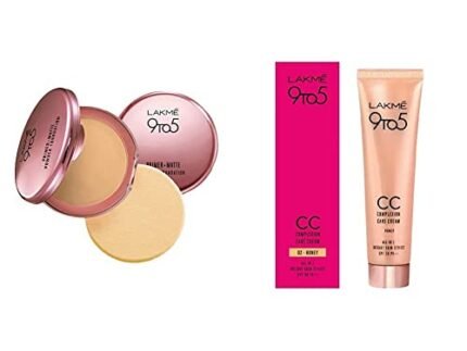 LAKMÉ 9 to 5 Primer with Matte Powder Medium Coverage Foundation Compact for all skin types, Ivory Cream, 9g And 9 to 5 Complexion Care CC Cream, Honey, 30g
