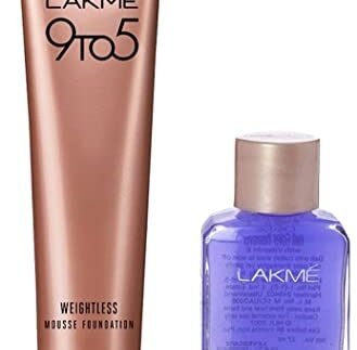 LAKMÉ 9 to 5 Weightless Mousse Foundation Mini,For All Skin,Beige Vanilla, Natural Matte Finish Cream Foundation – Long Lasting Full Coverage Face Makeup, 6 g & Lakmé Nail Color Remover, 27ml