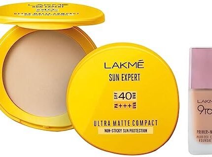 LAKMÉ 9To5 Primer + Matte Perfect Cover Medium Pressed Foundation for combination Skin, W240 Warm Beige, 25 Ml And Lakme Sun Expert Ultra Matte Spf 40 Pa+++ Compact, 7G