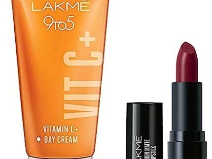 LAKMÉ 9To5 Vitamin C+ Day Cream with 98% Pure Vitamin C complex, 50g & Lakme Cushion Matte Lipstick Burgundy Bloom, Long Lasting Comfortable Velvet Matte Finish – Waterproof, 4.5g