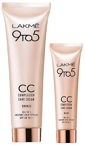 LAKMÉ Complexion Care Acne Prone Face Cream, Glossy Finish Beige, 9G & 9 To 5 Complexion Light Care Face Cc Cream, Bronze, Spf 30, Conceals Dark Spots & Blemishes, 30 G, 2 count LAKMÉ Complexion Care Acne Prone Face Cream, Glossy Finish Beige, 9G & 9 To 5 Complexion Light Care Face Cc Cream, Bronze, Spf 30, Conceals Dark Spots & Blemishes, 30 G, 2 count