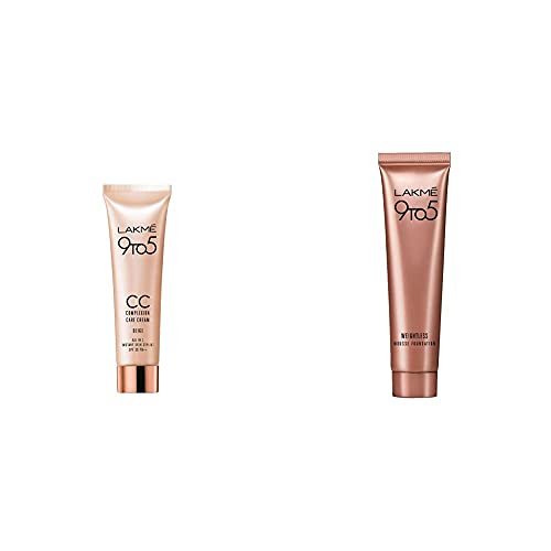 LAKMÉ Complexion Care Face Cream Medium Coverage For All Skin, Beige, 9G & Lakme 9 To 5 Weightless Mousse Foundation, Rose Ivory, 6G, Matte Finish,1 Count LAKMÉ Complexion Care Face Cream Medium Coverage For All Skin, Beige, 9G & Lakme 9 To 5 Weightless Mousse Foundation, Rose Ivory, 6G, Matte Finish,1 Count