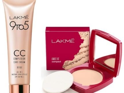 LAKMÉ Face It Compact, Shell, 9 g&LAKMÉ 9 to 5 CC Cream Mini, 01 – Beige, Light Face Makeup with Natural Coverage, SPF 30 – Tinted Moisturizer to Brighten Skin, Conceal Dark Spots, 9 g