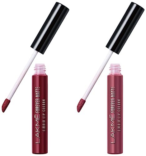LAKMÉ Forever Matte Liquid Lip Color, Red Sangria, 5.6 ml and Forever Matte Liquid Lip Colour, Nude Pink, 5.6 ml, Matte Finish LAKMÉ Forever Matte Liquid Lip Color, Red Sangria, 5.6 ml and Forever Matte Liquid Lip Colour, Nude Pink, 5.6 ml, Matte Finish