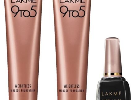 LAKMÉ Insta Matte Finish Cream Eye Liner, Black, Water Resistant, Long-Lasting, 9Ml & 9 To 5 Weightless Mousse Foundation Mini, Beige Vanilla, 6G & 9 To 5 Weightless Mousse Foundation, Rose Ivory, 6G