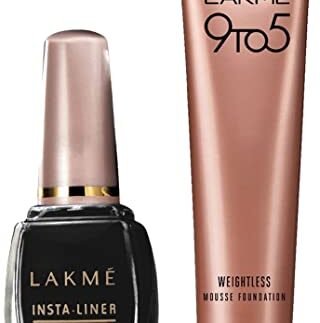 LAKMÉ Insta Matte Finish Gel Eye Liner, Black, Water Resistant, Long-Lasting, 9Ml & 9 To 5 Weightless Mousse Foundation, Rose Ivory, 6G