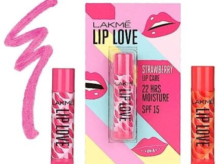 LAKMÉ Lip Love Chapstick, Apricot, 4.5 G And Lakmé Lip Love Chapstick, Strawberry, Sheer, 4.5G,Pink