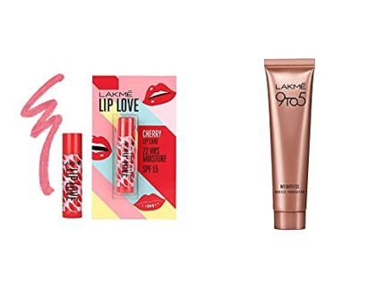 LAKMÉ Lip Love Chapstick Cherry, Lip Balm With Medium Spf 15, 4.5G & 9 To 5 Weightless Mousse Matte Foundation Cream for Dry Skin, Beige Vanilla, 6G