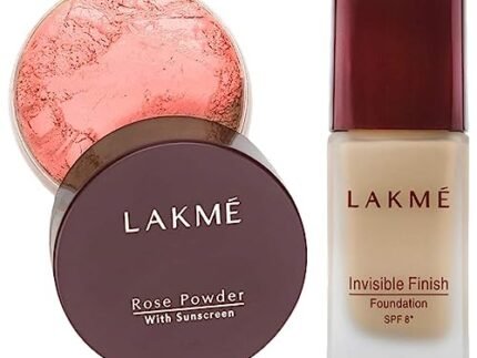LAKMÉ Rose Face Powder, Warm Pink, 40G And Invisible Finish For Oily Skin Spf 8 Natural Liquid Light Coverage Foundation, Shade 04, 25Ml, 1 Count